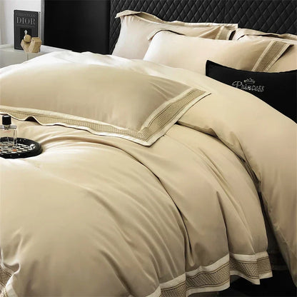 طقم مفروشات سرير فاخرة مطرزة من DecorBites™ 1000TC - مقاس كامل/كوين/كينج، 4 قطع