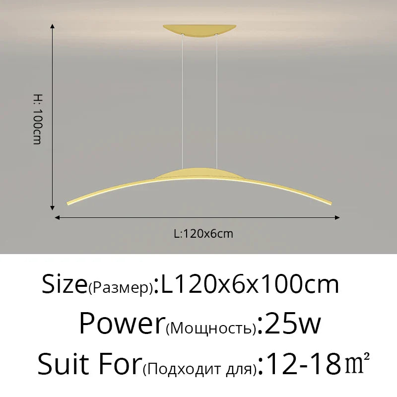 Minimalist LED Pendant Light Gold 150cm Dimmable