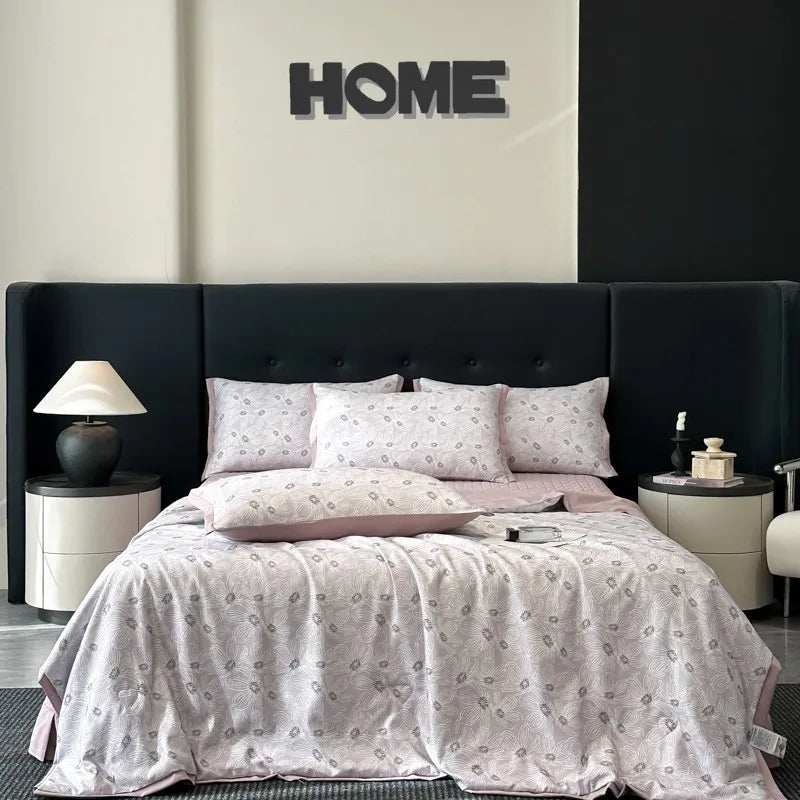 طقم لحاف صيفي من الحرير البارد من DecorBites™ مع ملاءات وأغطية وسائد