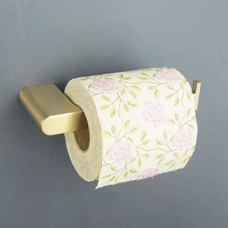 Conjunto de Accesorios de Baño Decorbites™ Gold: Barra de Toallas, Soporte para Papel Higiénico, Estante de Toallas, Gancho