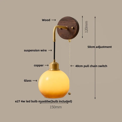 DecorBites™ Copper Adjustable LED Wall Light - Modern Nordic Design, Pull Chain Switch, White Glass