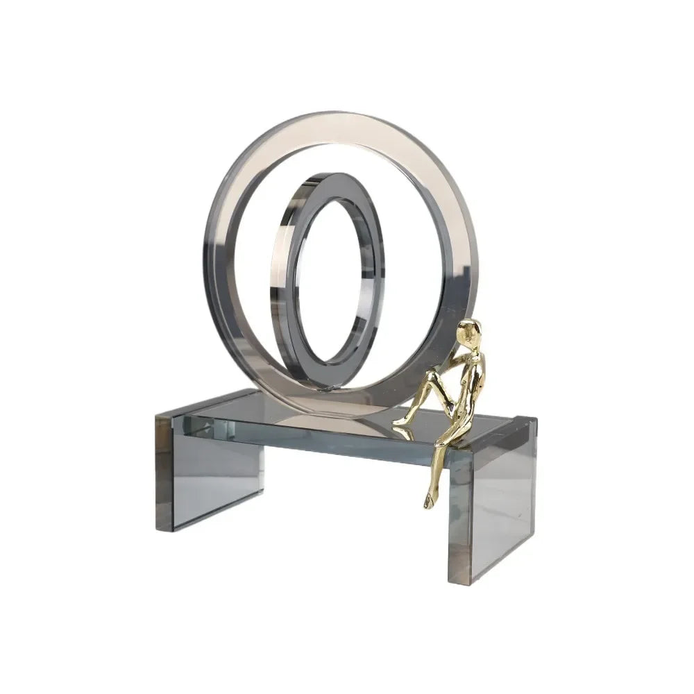 ديكور بايتس™ حلقات كريستال هندسية، زينة الرجل الذهبي، تماثيل زجاجية، ديكور منزلي