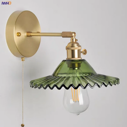 Decorbites™ Grüne Glas-LED-Wandleuchten mit Zugschalter - Vintage-Kupfer-Wandleuchte