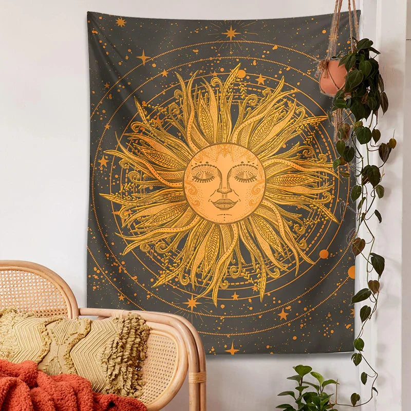 Decobites Celestial Sun Moon Wall Tapestry: 70s Retro Psychedelic Room Decor Art