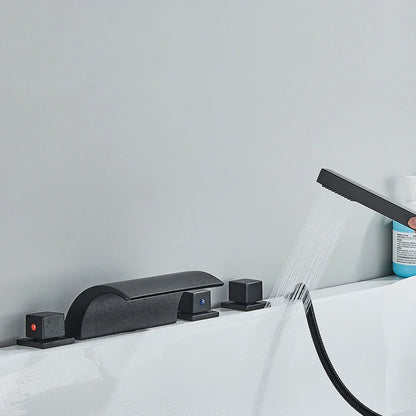 DecorBites™ Black Brass Waterfall Tub Faucet Three Handles Hot Cold Mixer