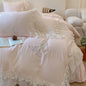 Decobites Pink Lace Butterfly Embroidery Bedding Set 4Pcs, Princess Wedding Theme