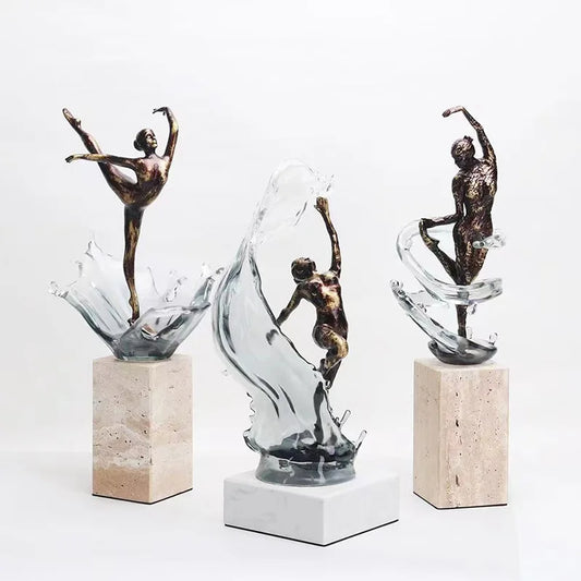 DecorBites™ Ballet Dancer Figure Sculpture Clear Water Wave Home Decor