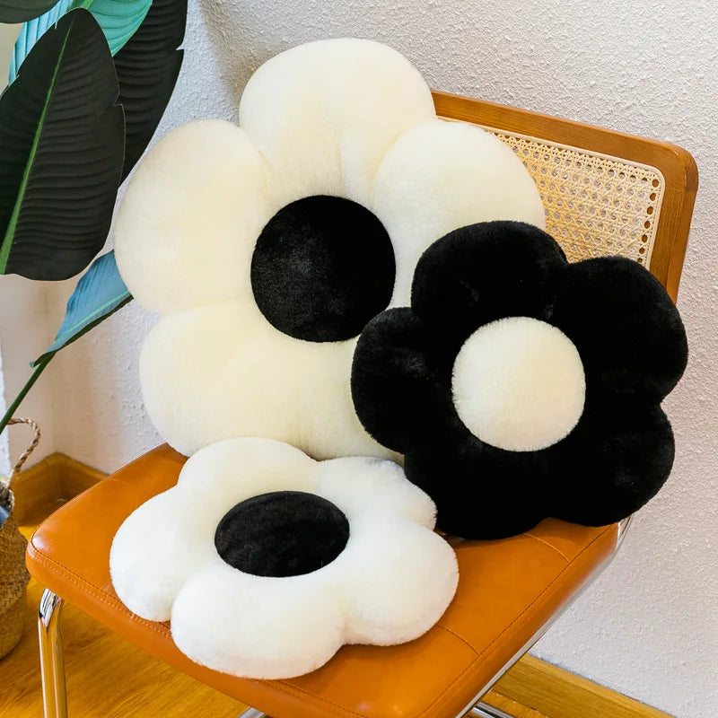 Decobites Flower Cushion Sofa Pad Black White Lumbar Support Pillow Room Decor