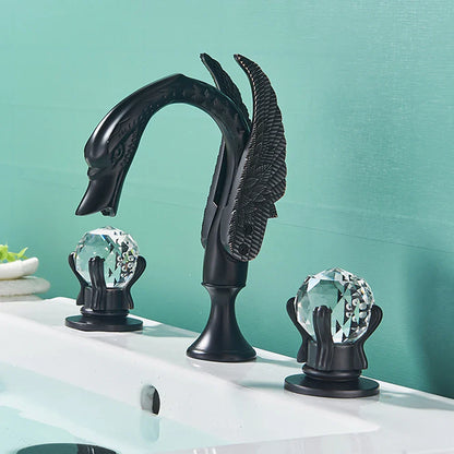 DecorBites™ Gold Swan Basin Faucet - Dual Crystal Handle Bathroom Mixer Tap - Cold/Hot Water