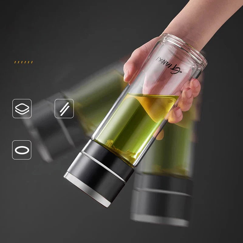 DecorBites™ Insulated Glass Cup: Large Capacity, One-Click Open Lid, Heat-Resistant Double-Layer