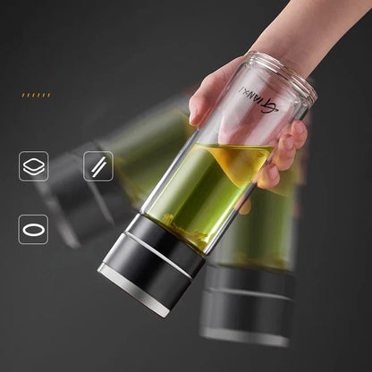 DecorBites™ Insulated Glass Cup: Large Capacity, One-Click Open Lid, Heat-Resistant Double-Layer