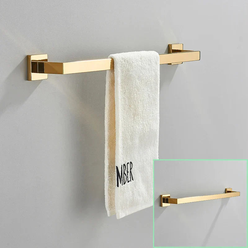 DecorBites™ Brushed Gold Bathroom Hardware Set Stainless Steel Towel Bar Robe Hook Toilet Paper Holder