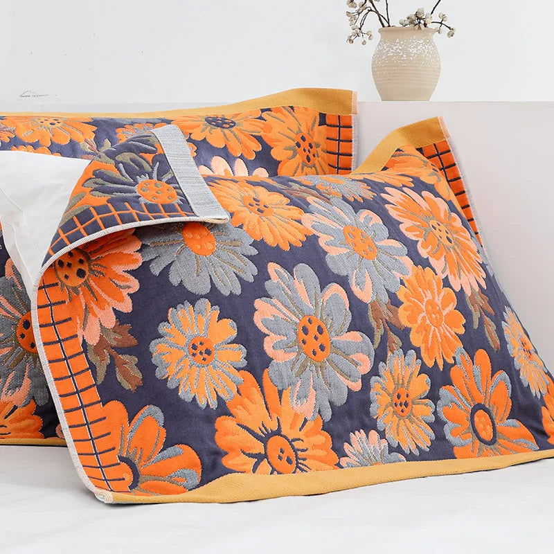 Decorbites™ Kissenhandtuch mit Spitzenbesatz - Doppelseitig Garngefärbter Jacquard - 52*75 CM - Fünfschichtige Baumwollgaze