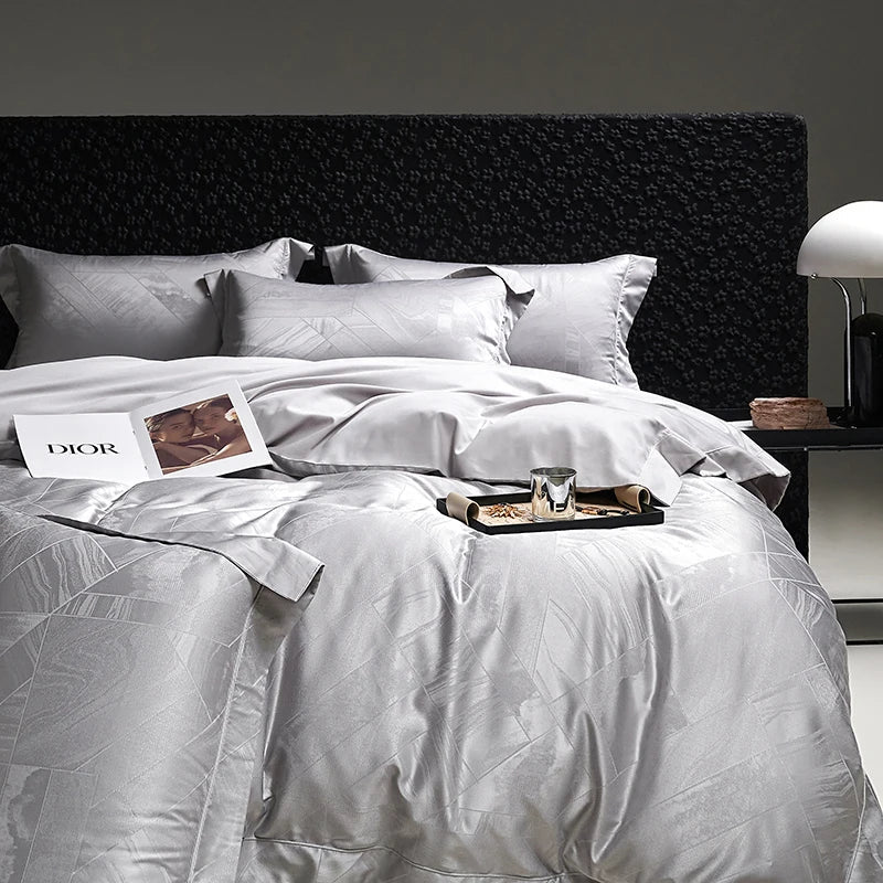 DecorBites™ High Quality Brocade Jacquard Cotton Luxury Bedding Set: 1 Duvet, 1 Sheet, 2 Pillowcases