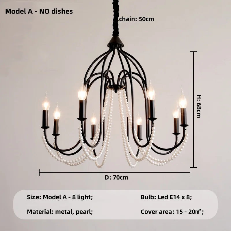 DecorBites™ Black E14 Candle Chandelier: French Living Room Pendant Lighting for Home Decor