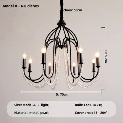 DecorBites™ Black E14 Candle Chandelier: French Living Room Pendant Lighting for Home Decor