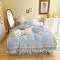 Decobites French Vintage Ruffles Embroidery Bedding Set, Cream White, 100% Cotton, Quilt Cover