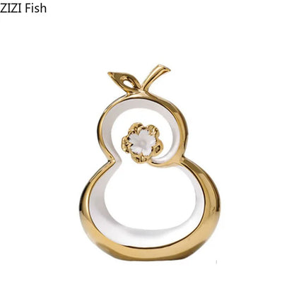 DecorBites™ Golden Gourd Ceramic Sculpture Desk Decoration Modern Room Aesthetic Decor