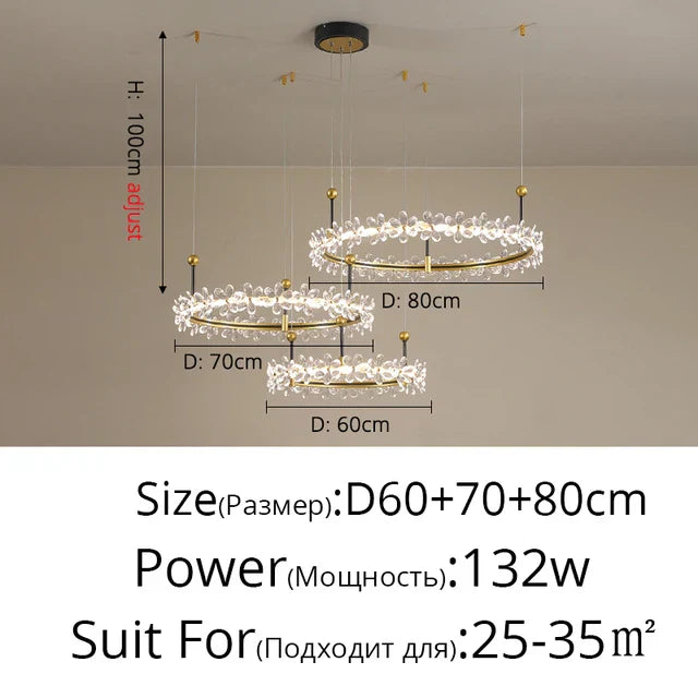 Lámpara colgante de araña con anillo de cristal dorado Decorbites™ , diseño moderno de lujo para la decoración del hogar