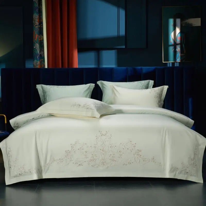 DecorBites™ Elegant Flowers Embroidery 1000TC Egyptian Cotton Bedding Set Home Textiles