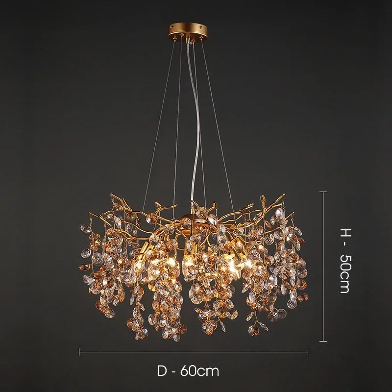 Lámpara de araña LED de cristal DecorBites™ de 60/80/100 cm, color dorado, de lujo, para comedor y sala de estar.