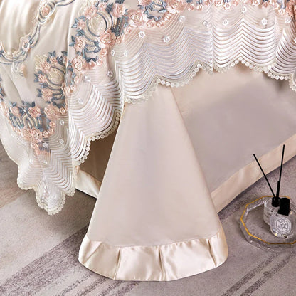 DecorBites™ Lace Silk Cotton Luxury French Wedding Bedding Set for Chic Princess Bedrooms