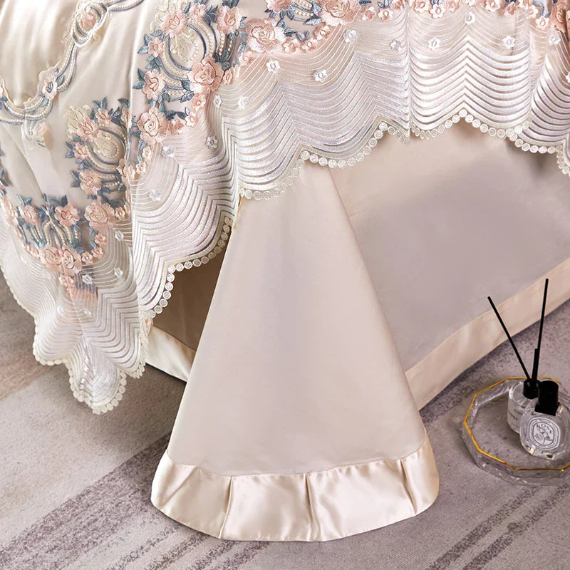 Conjunto de Ropa de Cama de Boda Francesa de Lujo de Encaje de Seda y Algodón Decorbites™ para Dormitorios de Princesa Chic