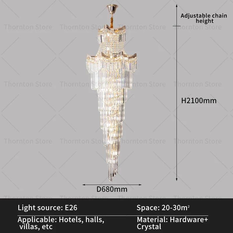 DecorBites™ Crystal Duplex Chandelier: Luxury Living & Stair Lamp for Loft Apartment & Villa