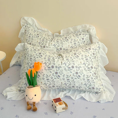 Decobites Korean Princess Floral Ruffles Bedding Set: Single/Queen Duvet, Cover, & Pillowcases