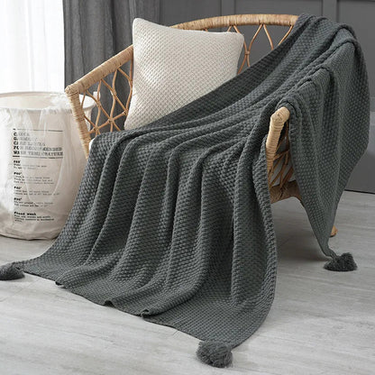 DecorBites™ Knitted Sofa Throw Blanket with Fringe Yarn
