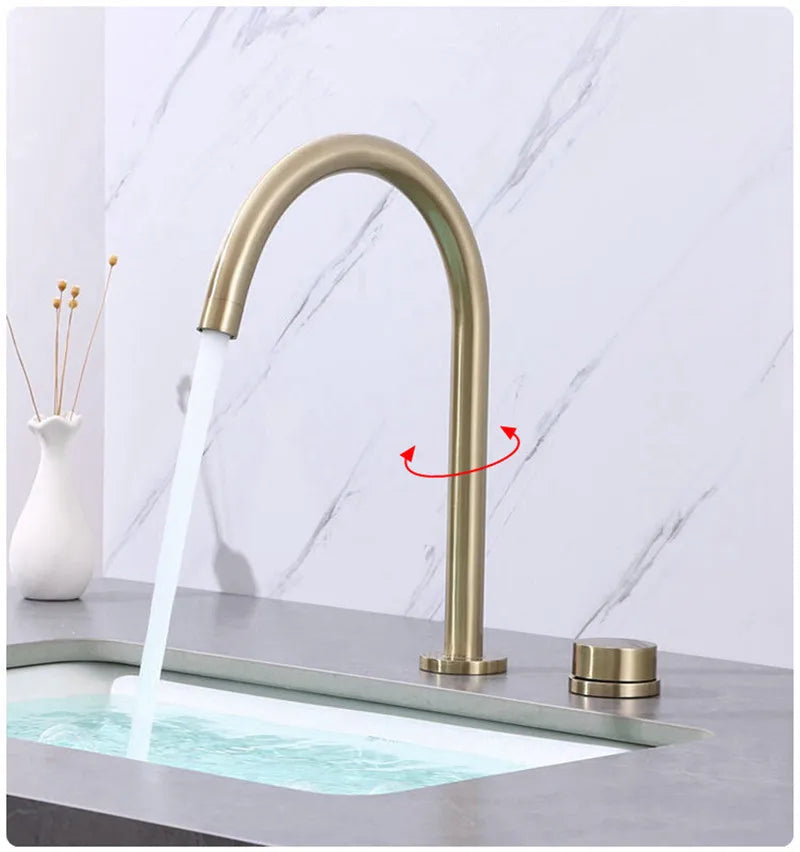 DecorBites™ Brushed Gold Black Basin Faucet - 360 Rotating Widespread Bathroom Tap