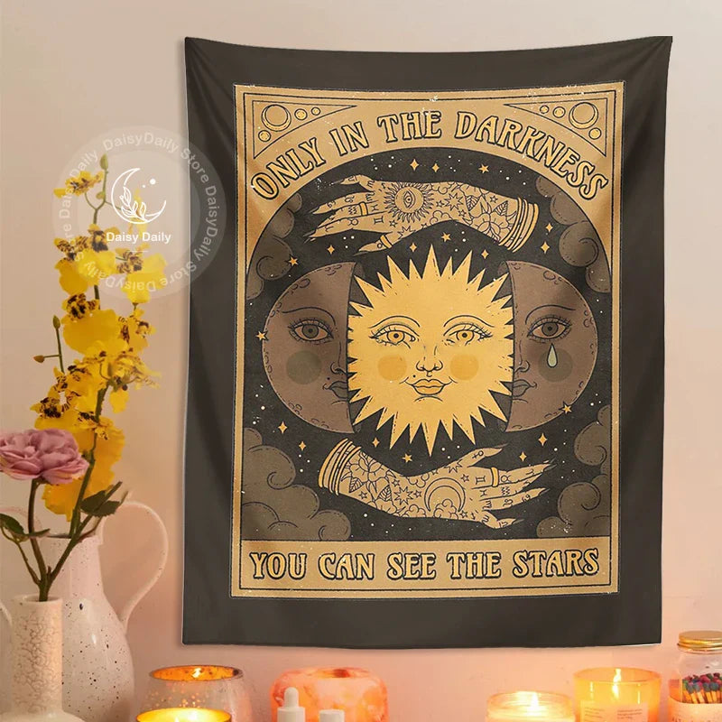 Decobites Star Tarot Tapestry Wall Hanging Witchcraft Divination Moon Sun Stars Dorm Decor