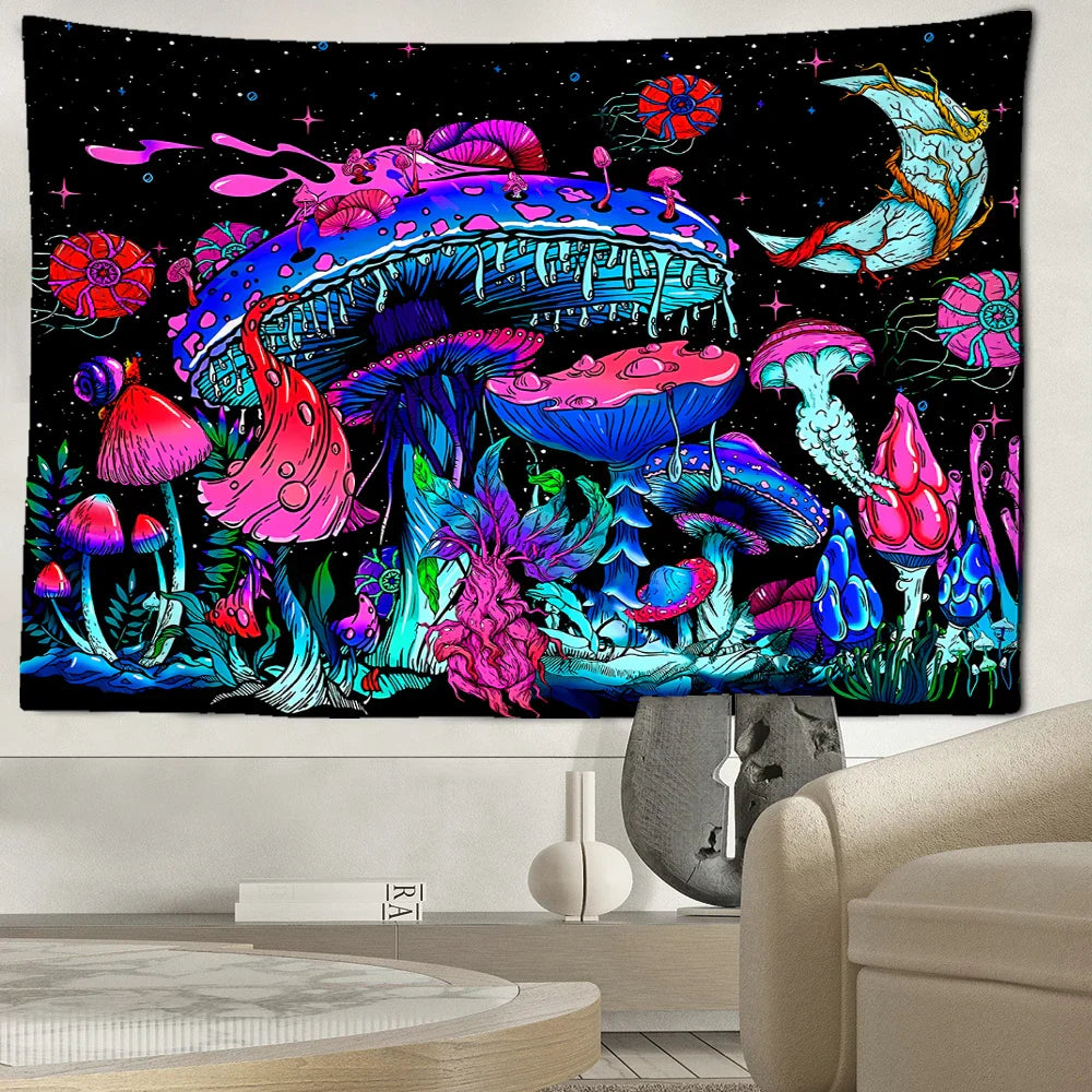 Decobites Starry Sky Mushroom Tapestry: Abstract Bohemian Dorm Decor