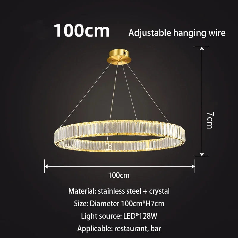 DecorBites™ Gold Crystal Chandelier: Modern Luxury Round Square Pendant Light for Living Room