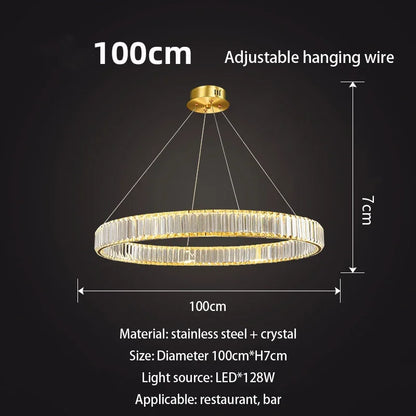 DecorBites™ Gold Crystal Chandelier: Modern Luxury Round Square Pendant Light for Living Room