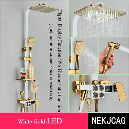 DecorBites™ Digital Display Thermostatic Shower Faucet Set, Rain Shower Column, Wall Mount - Black/Chrome