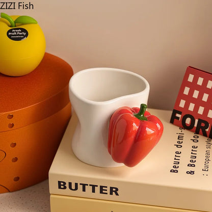 DecorBites™ Chili Handle Cup & Saucer Porcelain Coffee Mug Tea Teacup Juice Cup