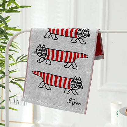 DecorBites™ Kids Cartoon Face Towels - Set of 3 | Cats Print | 100% Cotton | 25*50cm