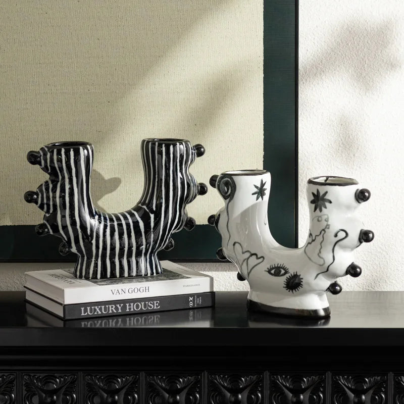 DecorBites™ Graffiti Ceramic Vase U-Shape Hand-Painted Abstract Handicraft Floral Arrangement Accessory