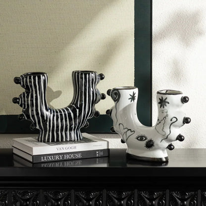 DecorBites™ Graffiti Ceramic Vase U-Shape Hand-Painted Abstract Handicraft Floral Arrangement Accessory