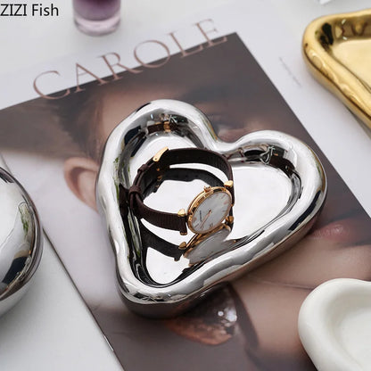 DecorBites™ Heart-Shaped Jewelry Stand Tray: Earrings & Necklace Display Plate