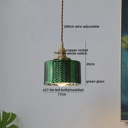 DecorBites™ Japanese Style LED Pendant Lamp Copper Glass Hanging Light Fixtures