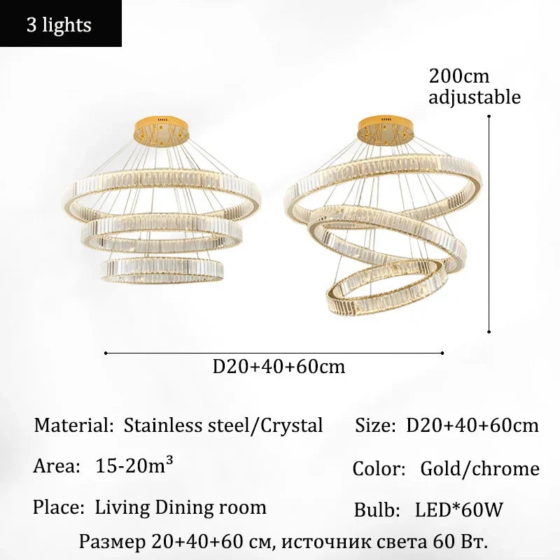 Modern Crystal Ring Pendant Chandelier In Gold Or Silver