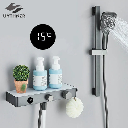 DecorBites™ Grey Digital Shower Faucet Set 2-Way Mixer System for Bathroom with Hand Sprayer