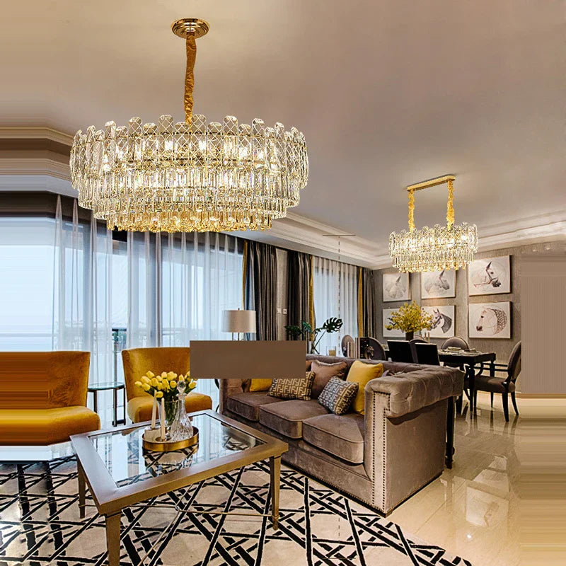 DecorBites™ Gold Lustre Chandelier LED Crystal Light Fixture - Postmodern Luxury Hanging Lamp