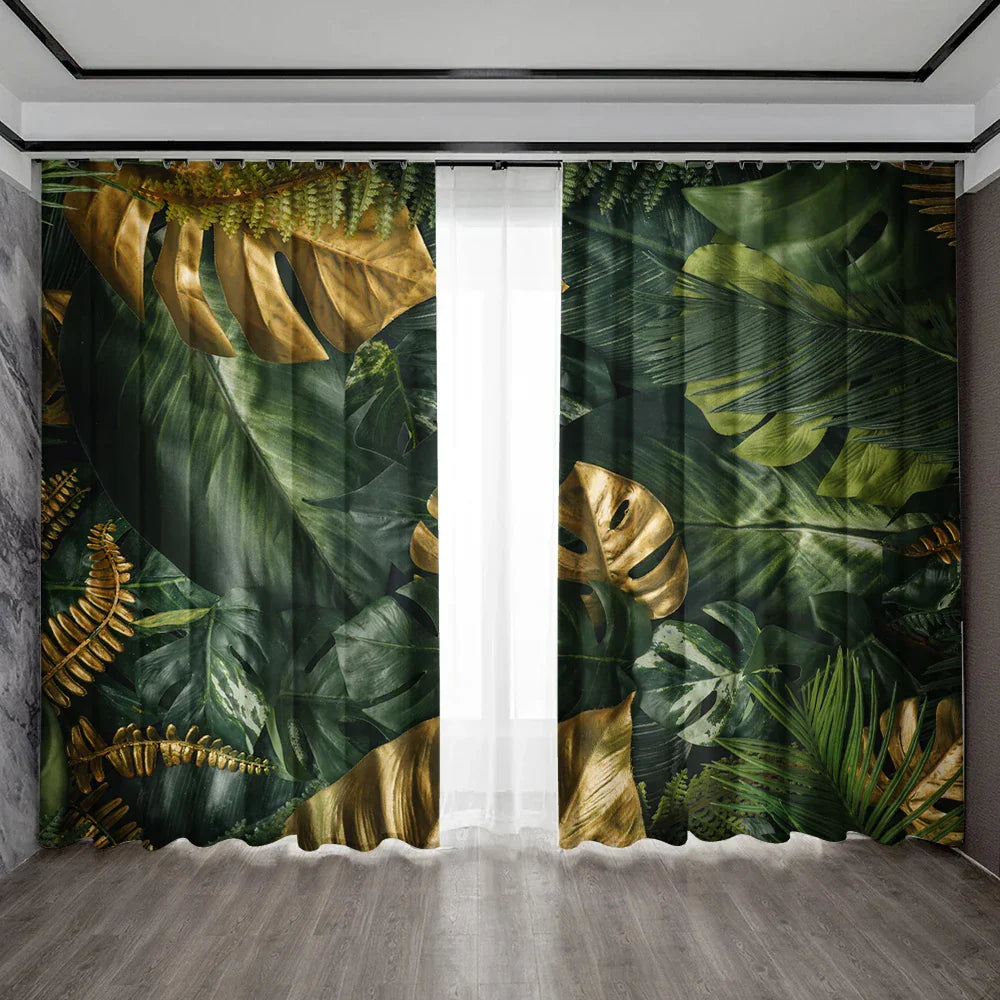 Decobites Green Turtle Leaf Curtains for Kitchen, Coffee Shop, Living Room - Stylish Home Decoration