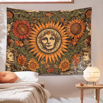 Sunflower Tapestry Wall Hanging Retro Bohemian Floral Decor Cloth by Decobites