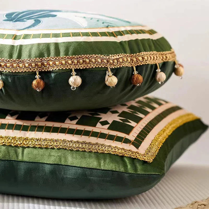 DecorBites™ Ethnic Print Tassel Cushion Cover - Round Dutch Velvet Sofa Pillow