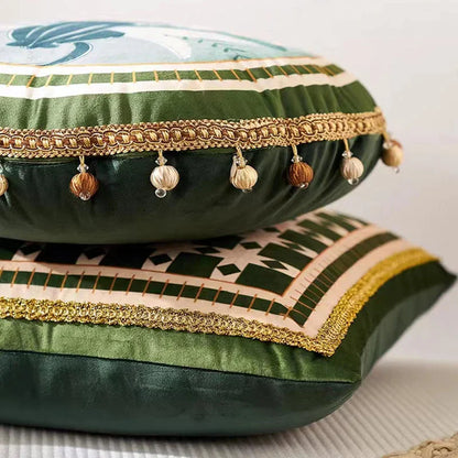 DecorBites™ Ethnic Print Tassel Cushion Cover - Round Dutch Velvet Sofa Pillow