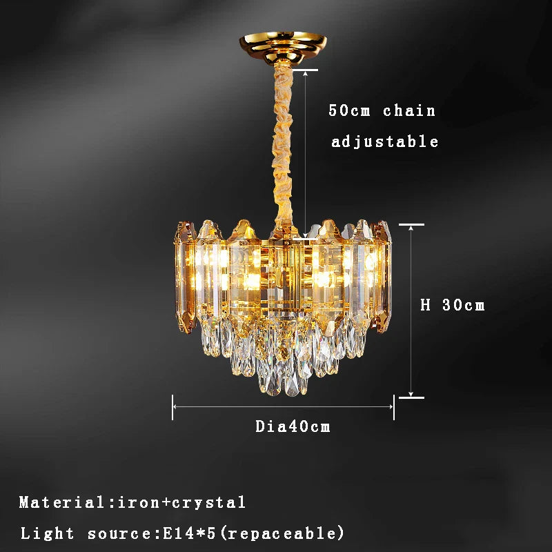 DecorBites™ Gold Amber Crystal Chandelier Lights Modern Room Decor Hanging Lamp